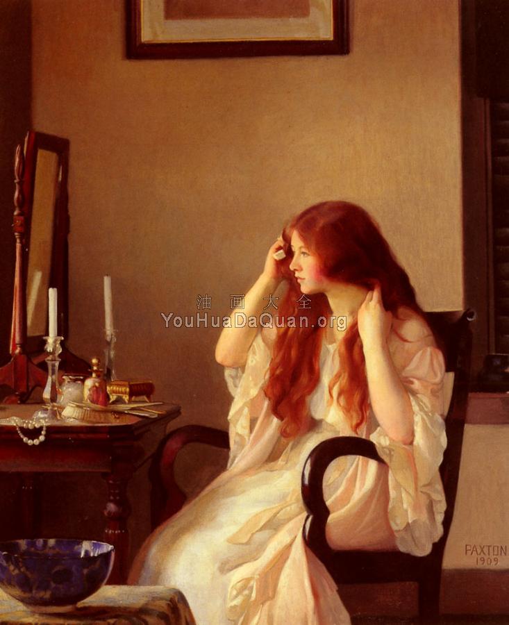 Girl Combing Her Hair - 威廉·麦格雷戈·帕克斯顿